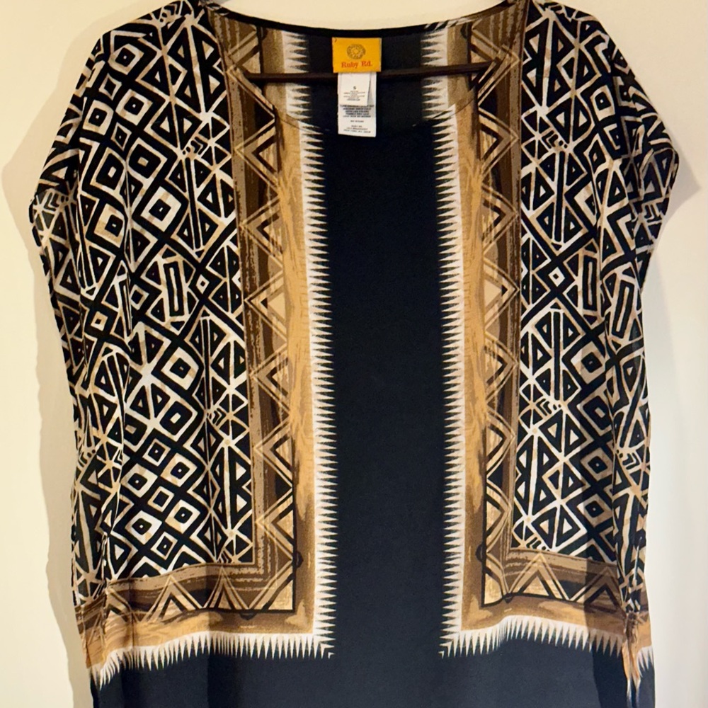 Ruby Rd Geometric Print Blouse Small Black Tan Sh… - image 6